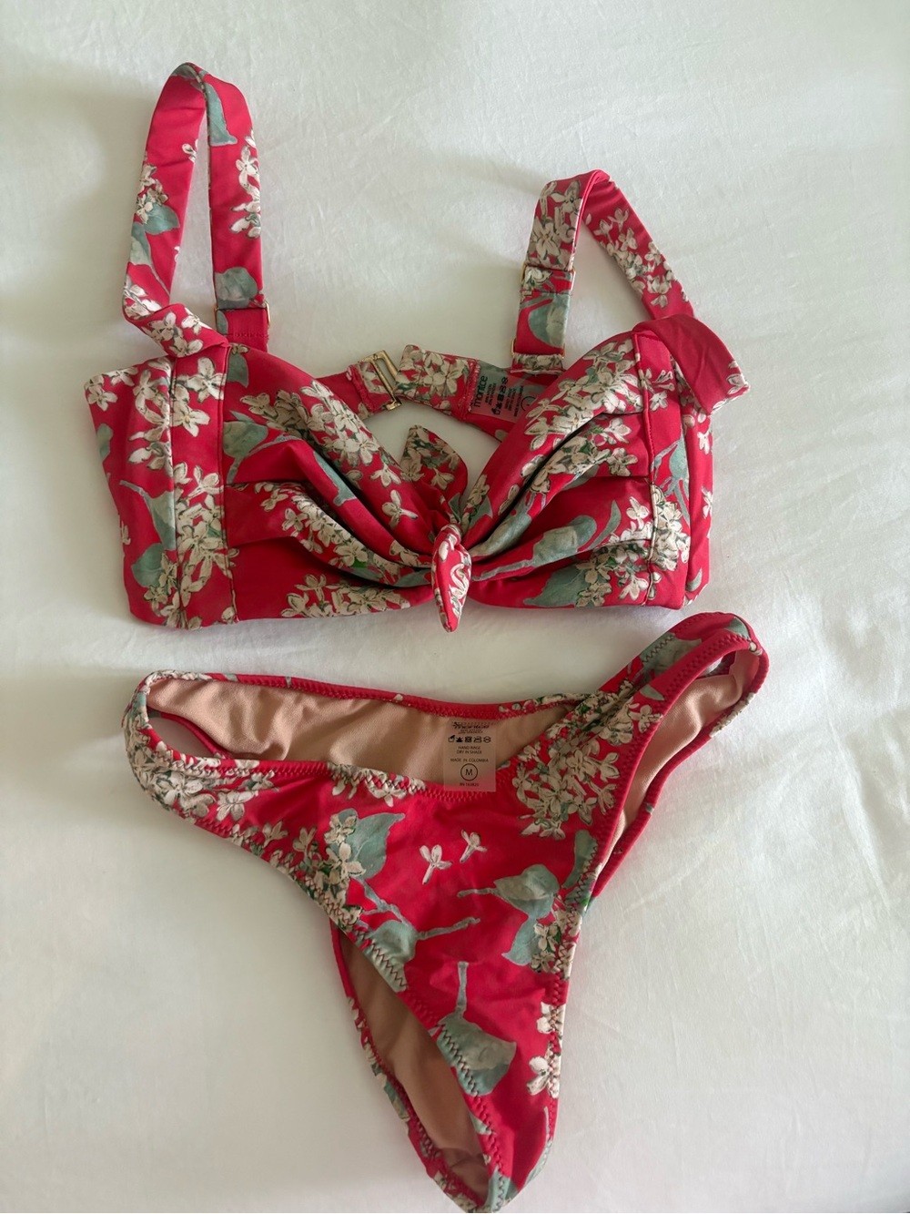 Montce Large Top Medium Bottom Floral Coral Red Pink Bikini Set - Picture 1 of 4